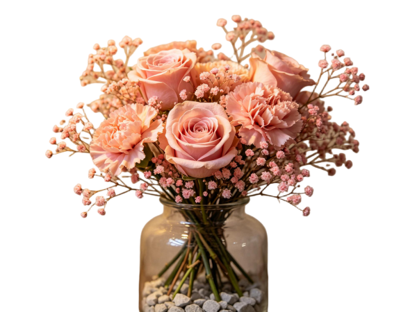 Blush Pink Rose & Carnation Vase Arrangement with Baby’s Breath