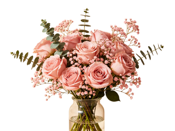 Blush Pink Rose Bouquet with Eucalyptus Greenery