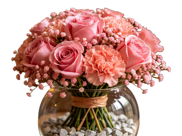 Bright Pink Rose & Carnation Fishbowl Arrangement